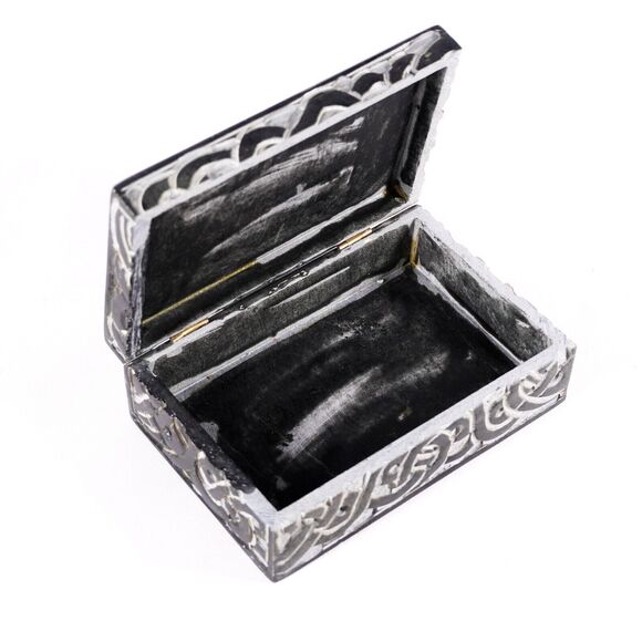 Om Spiritual Symbol 6" Carved Stone & Gold Metal Inlay Storage Container Box - Picture 2 of 9